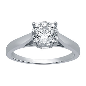 Ever Star Womens 1 CT. T.W. Lab Grown White Diamond 10K White Gold Solitaire Engagement Ring
