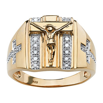 Mens 1/10 CT. T.W. Genuine White Diamond 18K Gold Over Silver Fashion Ring