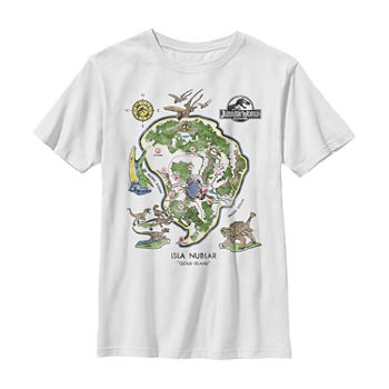 Little & Big Boys Jurassic World Map Crew Neck Short Sleeve Graphic T-Shirt