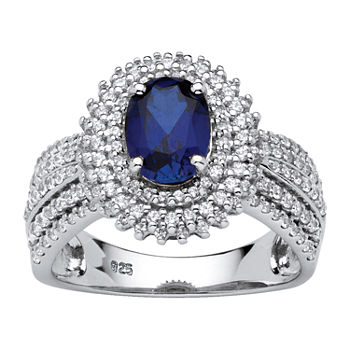 DiamonArt® Womens 2 1/5 CT. T.W. Lab Created Blue Sapphire Platinum Over Silver Oval Engagement Ring