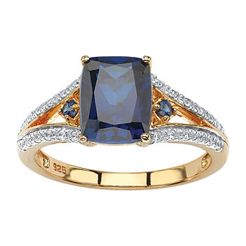 DiamonArt® Womens 2 1/2 CT. T.W. Lab Created Blue Sapphire 18K Gold Over Silver Rectangular Engagement Ring