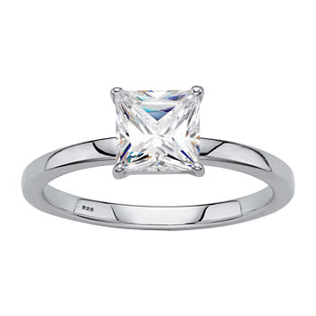 DiamonArt® Womens 1 1/6 CT. T.W. Lab Created White Sapphire Platinum Over Silver Square Engagement Ring