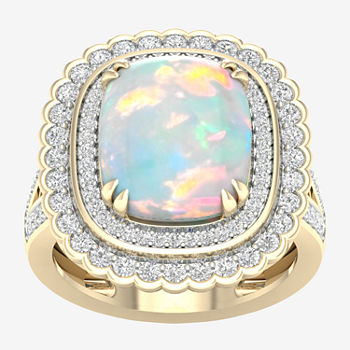 Womens Lab Created Multi Color Opal 14K Gold Over Silver Halo Cocktail Ring