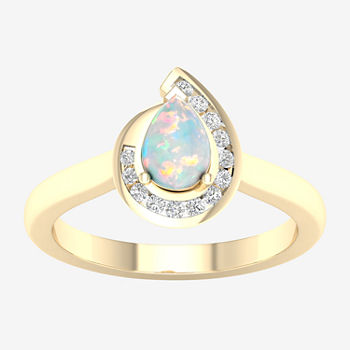 Womens Lab Created Multi Color Opal 14K Gold Over Silver Cocktail Ring