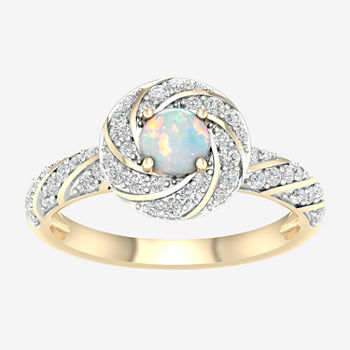 Womens 1/3 CT. T.W. Genuine Multi Color Opal 10K Gold Cocktail Ring