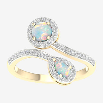 Womens 1/4 CT. T.W. Genuine Multi Color Opal 10K Gold Cocktail Ring