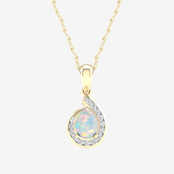 Womens 1/8 CT. T.W. Genuine Multi Color Opal 10K Gold Pendant Necklace