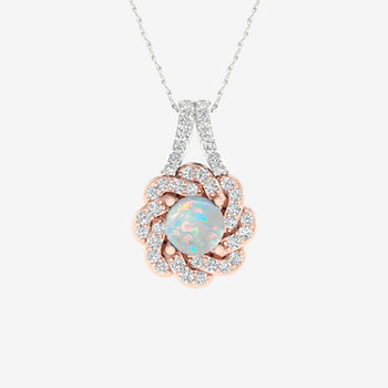Womens 1/5 CT. T.W. Genuine White Opal 10K Gold Pendant Necklace