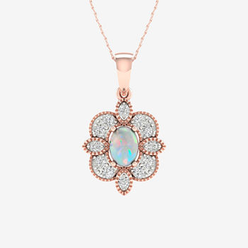 Womens 1/10 CT. T.W. Genuine White Opal 10K Rose Gold Pendant Necklace