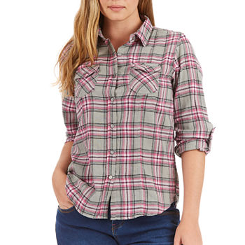 Smith's American Womens Long Sleeve Regular Fit Flannel Shirt