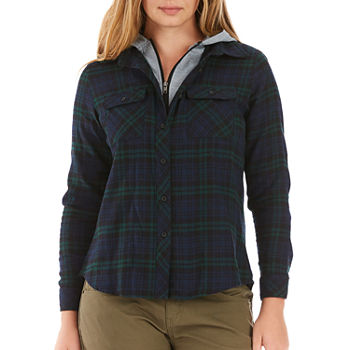 Smith's American Womens Hooded Long Sleeve Regular Fit Flannel Shirt