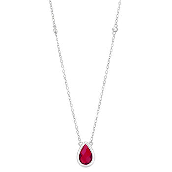 Womens Red Lab Created Ruby Sterling Silver Pendant Necklace