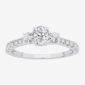 Love Lives Forever Womens 1 CT. T.W. Lab Grown White Diamond 10K White Gold Oval 3-Stone Engagement Ring