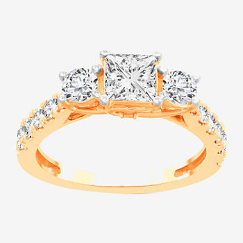 Love Lives Forever Womens 2 CT. T.W. Lab Grown White Diamond 10K Gold 3-Stone Engagement Ring