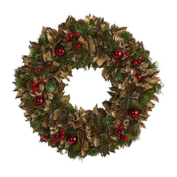 Nearly Natural 15in. Holiday With Pine Cones And Ornaments Indoor Christmas Wreath