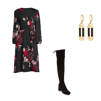 Liz Claiborne Midi Dress, Over-The-Knee Boots, Worthington Earrings