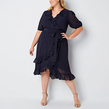 Danny & Nicole Plus 3/4 Sleeve High-Low Fit + Flare Dress