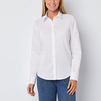 Liz Claiborne Wrinkle Free Womens Long Sleeve Regular Fit Button-Down Shirt