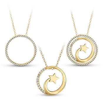18K Gold over Silver 3-in-1 Cubic Zirconia Shooting Star Necklace