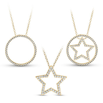 18K Gold over Silver 3-in-1 Cubic Zirconia Circle Star Necklace