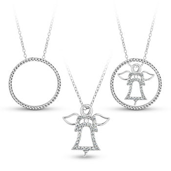 Sterling Silver 3-in-1 Cubic Zirconia Circle Angel Necklace