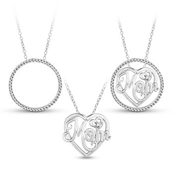 Sterling Silver 3-in-1 Cubic Zirconia Circle Mom Necklace