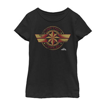 Little & Big Girls Crew Neck Captain Marvel Marvel Short Sleeve Graphic T-Shirt
