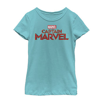 Little & Big Girls Crew Neck Captain Marvel Short Sleeve Graphic T-Shirt