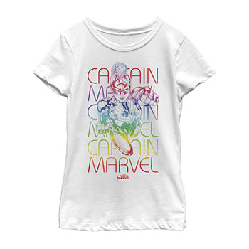 Little & Big Girls Crew Neck Captain Marvel Short Sleeve Graphic T-Shirt
