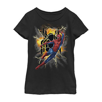 Little & Big Girls Spiderman Crew Neck Short Sleeve Graphic T-Shirt