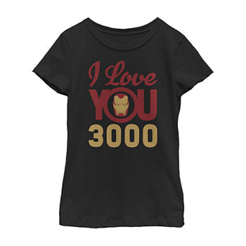 Little & Big Girls Marvel Iron Man I Love You 3000 Crew Neck Short Sleeve Graphic T-Shirt