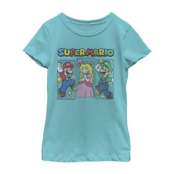 Little & Big Girls Crew Neck Super Mario Short Sleeve Graphic T-Shirt
