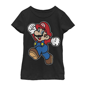 Little & Big Girls Crew Neck Super Mario Short Sleeve Graphic T-Shirt