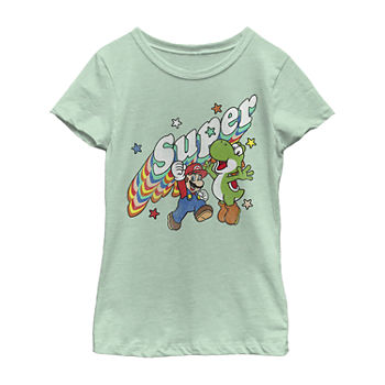 Little & Big Girls Super Mario Yoshi Crew Neck Short Sleeve Graphic T-Shirt