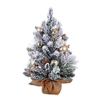 Kurt Adler Kurt Adler 24-Inch Flocked Tree With Ornaments, Pinecones And Burlap 2 Foot Christmas Tree
