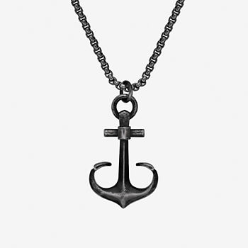 Mens Stainless Steel Anchor Pendant Necklace