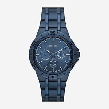 Relic By Fossil Garrett Mens Multi-Function Blue Stainless Steel Bracelet Watch Zr15990