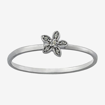 Silver Treasures Cubic Zirconia Sterling Silver Flower Band