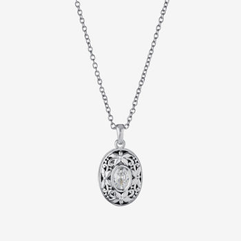 Sparkle Allure Cubic Zirconia Pure Silver Over Brass 18 Inch Cable Oval Locket Necklace