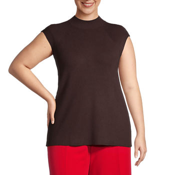 Worthington Plus Womens Mock Neck Sleeveless Pullover Sweater