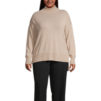 Worthington Plus Womens Turtleneck Long Sleeve Pullover Sweater