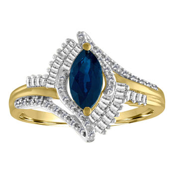 Womens 1/5 CT. T.W. Diamond & Genuine Blue Sapphire 10K Gold Cocktail Ring