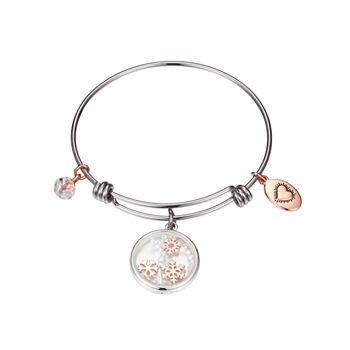 Footnotes Snowflake Stainless Steel Round Bangle Bracelet