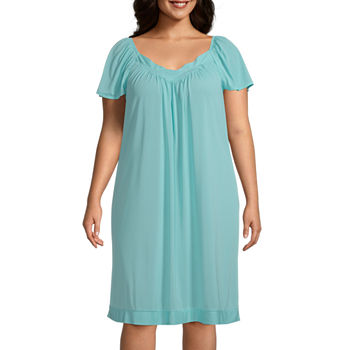 Lissome Tricot Womens Plus Short Sleeve V Neck Nightgown