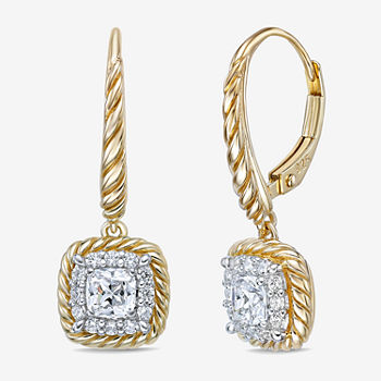 Diamonart White Cubic Zirconia 14K Gold Over Silver Square Drop Earrings