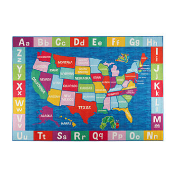 Eric Carle Elementary USA Map Print Loomed Rectangular Indoor Area Rug