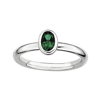 Personally Stackable Oval Lab-Created Emerald Ring