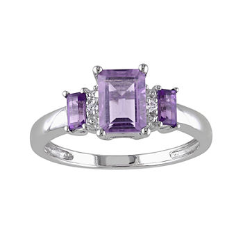 Genuine Amethyst and Diamond-Accent 3-Stone Ring