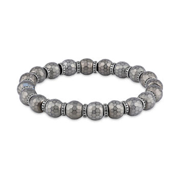 Genuine Gray Hematite Gray Stainless Steel Beaded Bracelet