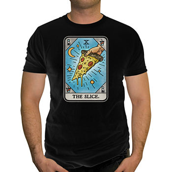 Pizza Slice Tarot Card Mens Crew Neck Short Sleeve Regular Fit Graphic T-Shirt
